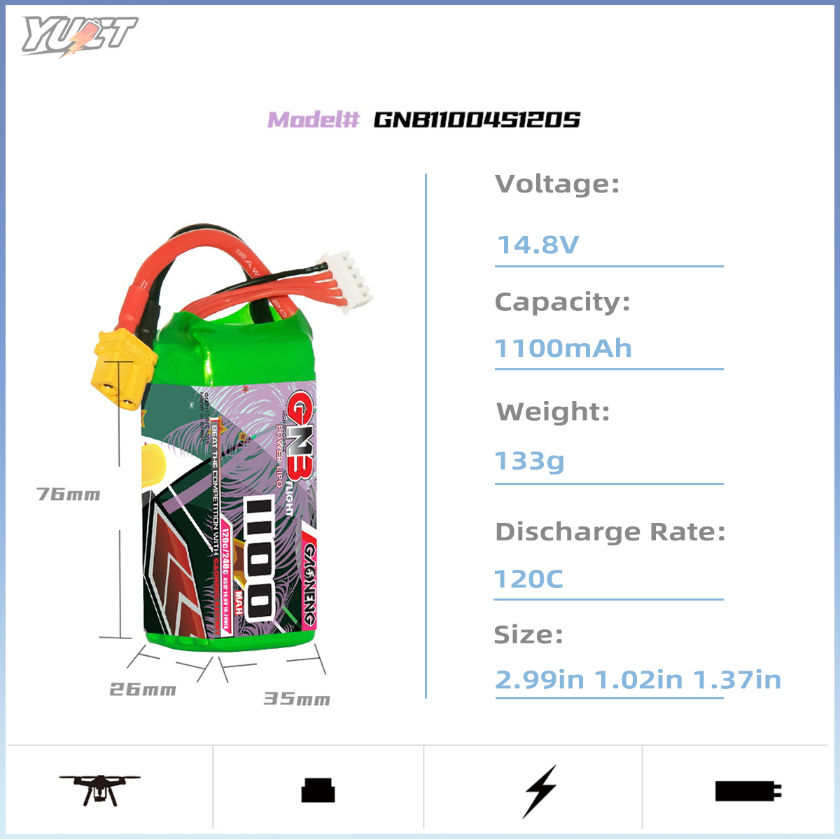 YUCT GNB 6S LiPo Battery 22.2V - Drone Battery 6S review and price