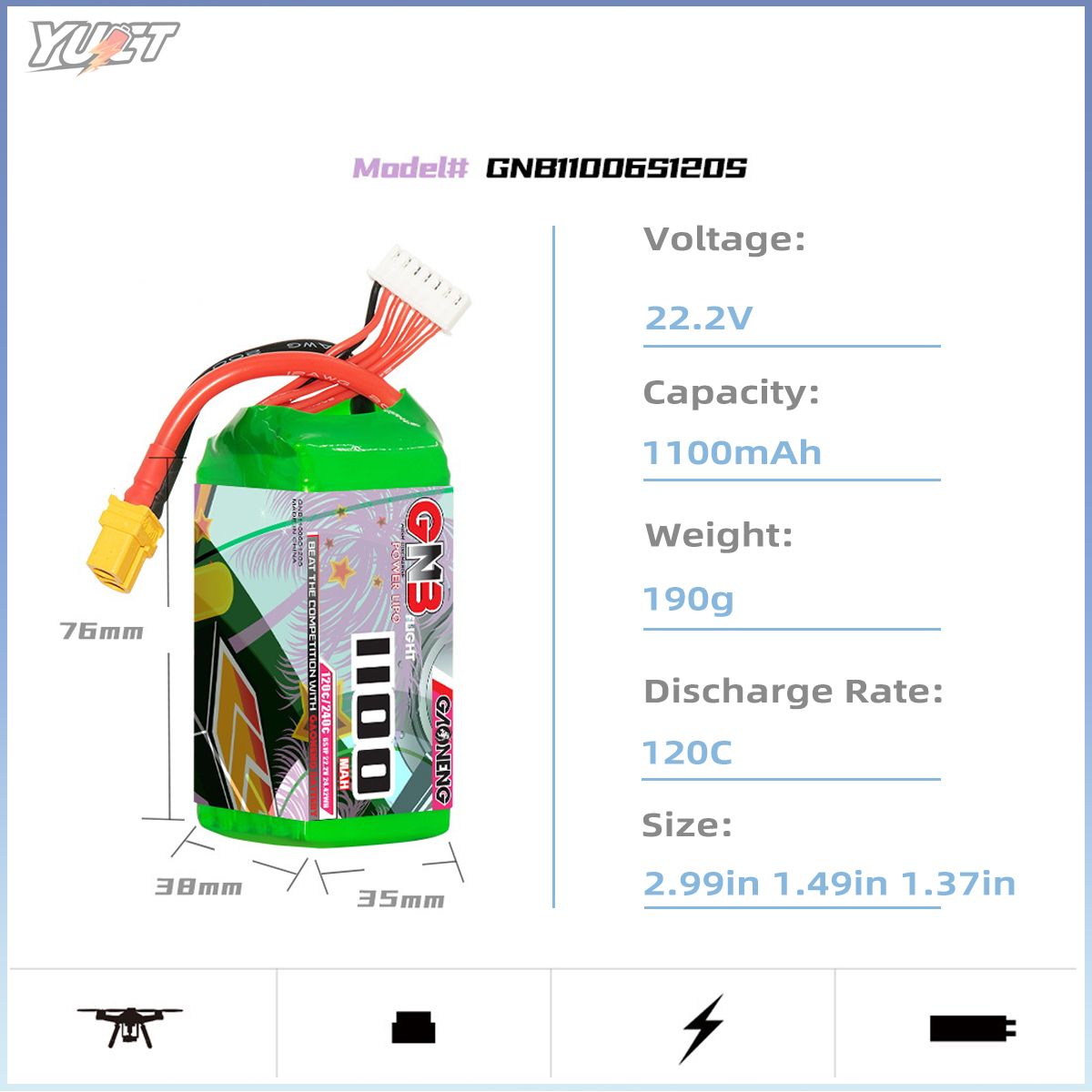 YUCT GNB 6S LiPo Battery 22.2V - Drone Battery 6S review and price