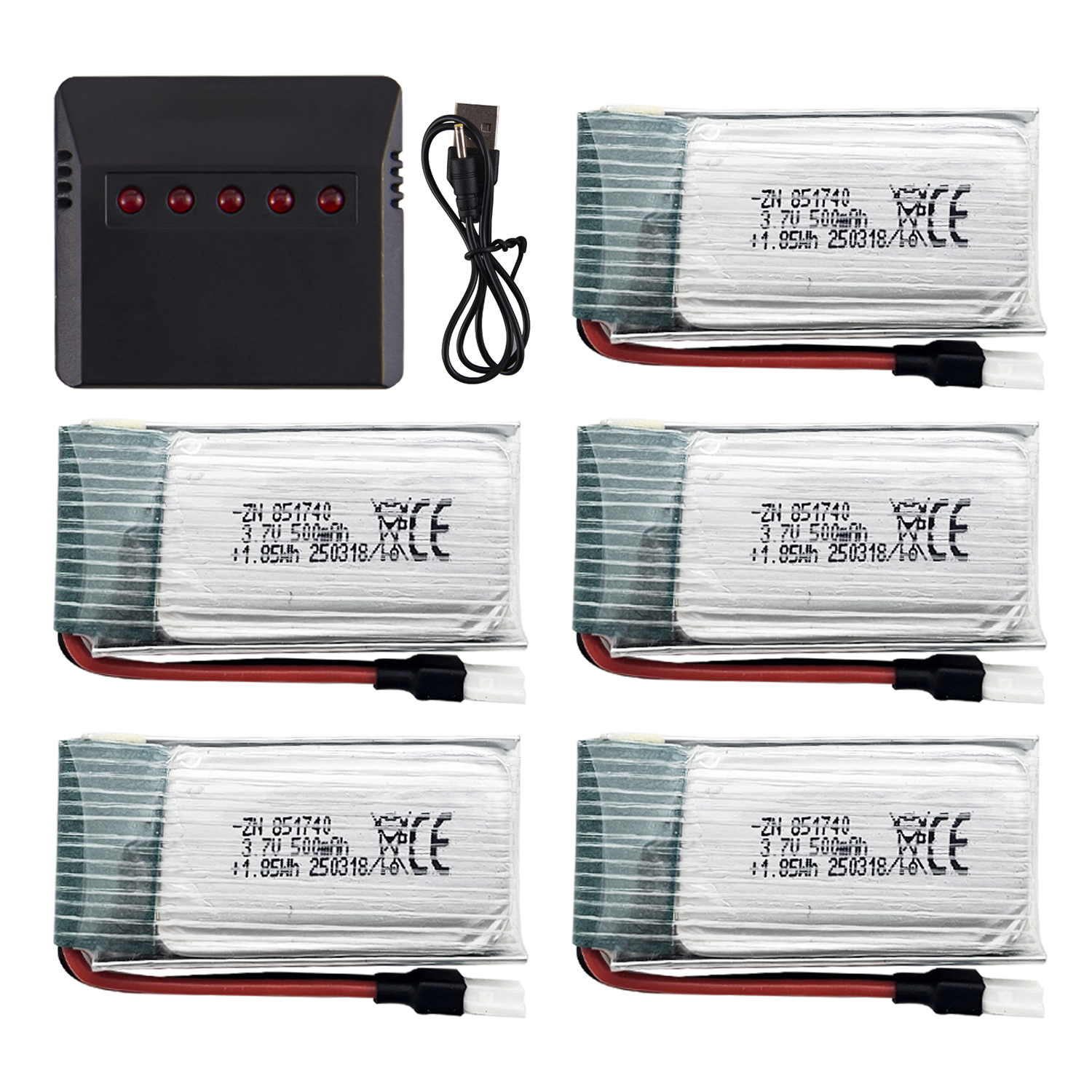5Pcs 3.7V 500mAh LiPo Batterie - Drone Battery Charger review and price